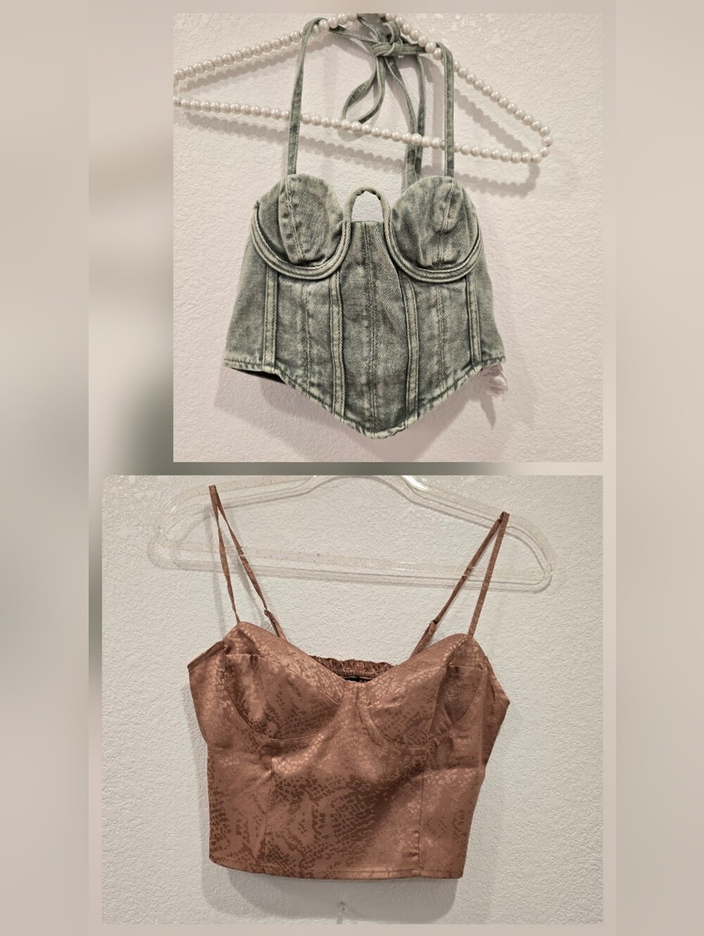 Pretty Little Thing Forever 21 Corset Tops Denim Seam Snake Print Green Brown